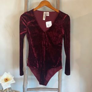Burgundy velvet bodysuit
